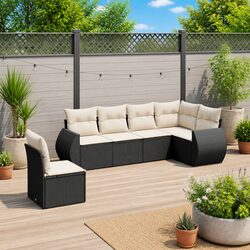 Garden Sofa Set 6 Piece Outdoor Furniture Patio Sectional with Cushions Black