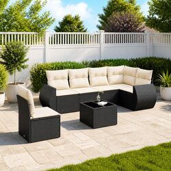 Garden Sofa Set 7 Piece Outdoor Furniture Patio Black Poly Rattan Modular