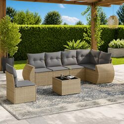 Outdoor Garden Sofa Set 7 Piece Patio Furniture with Cushions Beige Rattan