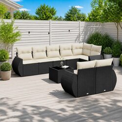 Outdoor Sectional Sofa Set 9 Piece Garden Furniture Black Poly Rattan Patio