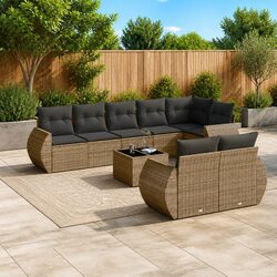 Outdoor Sectional Sofa Set 9 Piece Grey Poly Rattan Garden Furniture with