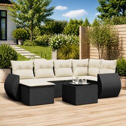 Outdoor Sectional Sofa Set 7 Piece Garden Furniture Black Poly Rattan with