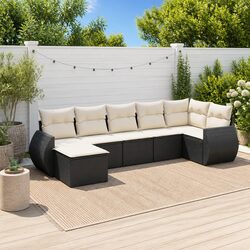 Outdoor Sectional Sofa Set 7 Piece Garden Furniture Black Poly Rattan with