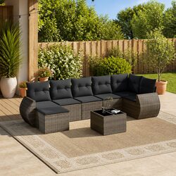 8 Piece Outdoor Garden Sofa Set with Cushions Grey Poly Rattan Sectional