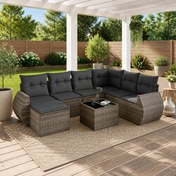Outdoor Sectional Sofa Set 8 Piece Garden Furniture Grey Poly Rattan with