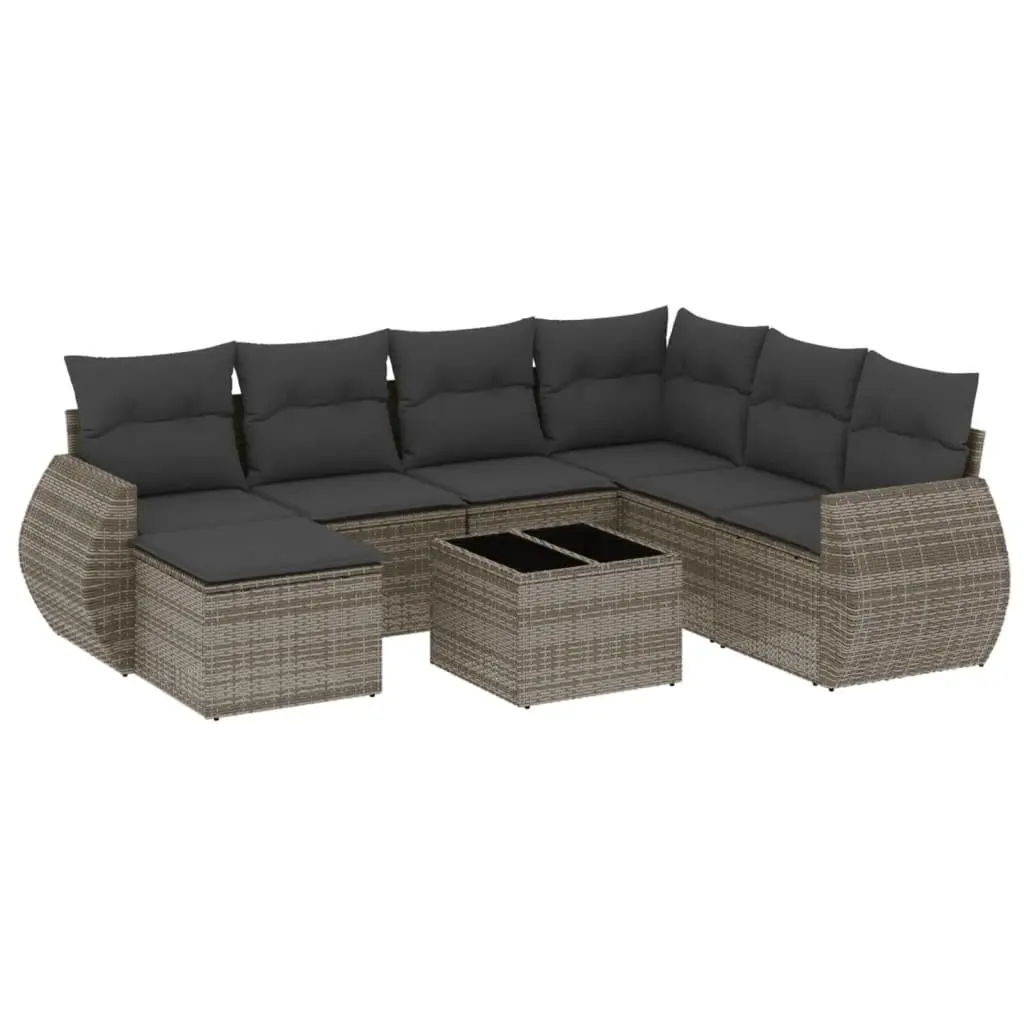 Outdoor Sectional Sofa Set 8 Piece Garden Furniture Grey Poly Rattan with