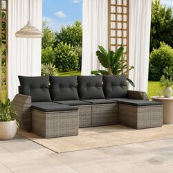 Outdoor Sectional Sofa Set 6 Piece Garden Furniture Grey Patio Seating with