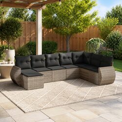 Outdoor Sectional Sofa Set 8 Piece Grey Garden Furniture Modular Cushions Patio