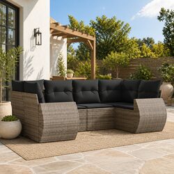 Outdoor Garden Sectional Sofa Set 6 Piece Grey Modular Patio Furniture with