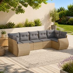 7 Piece Outdoor Garden Sofa Set with Cushions Beige Patio Sectional Seating
