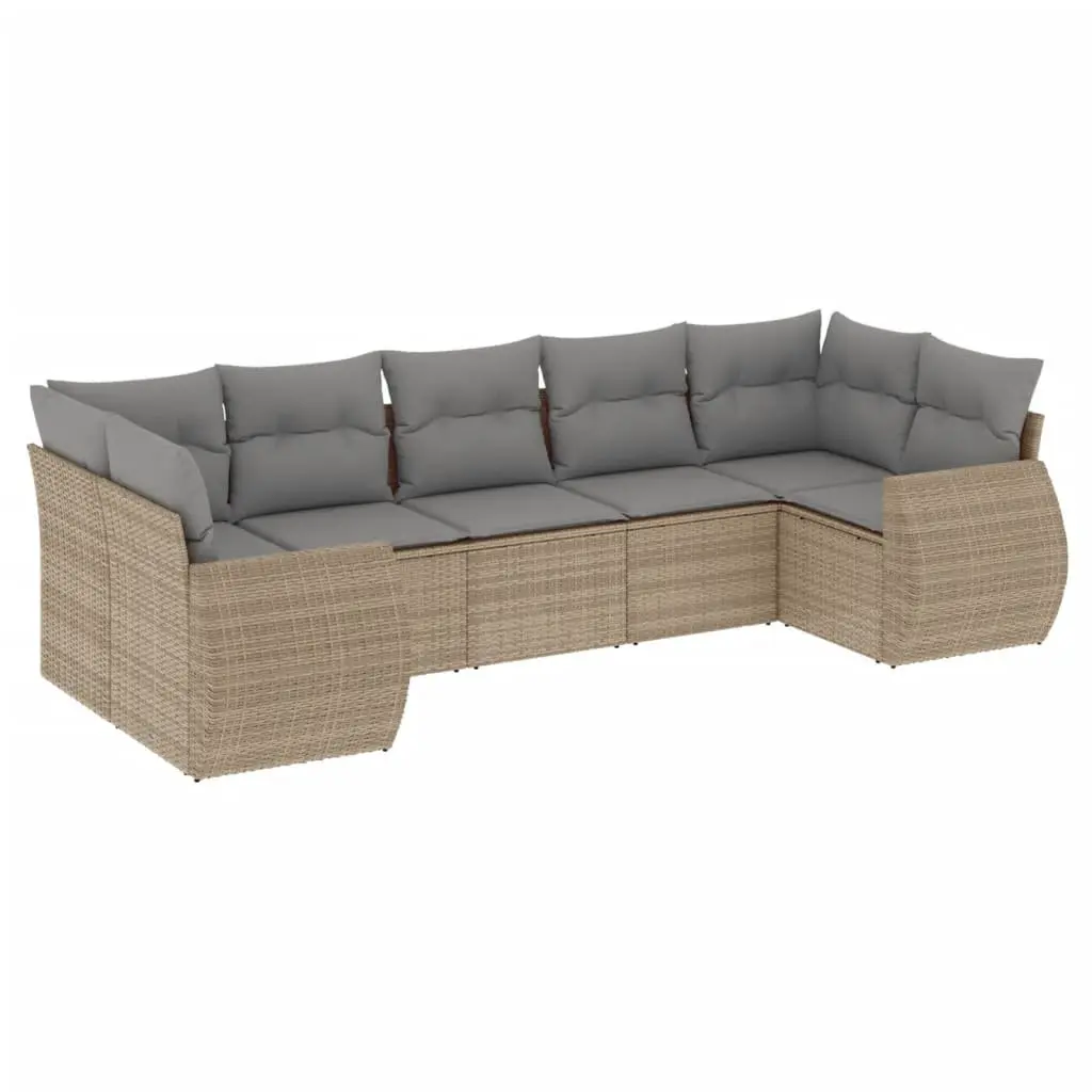 7 Piece Outdoor Garden Sofa Set with Cushions Beige Patio Sectional Seating