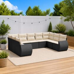 Outdoor Sectional Sofa Set 9 Piece Garden Furniture Black Poly Rattan with