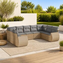 Outdoor Sectional Sofa Set 9 Piece Garden Furniture Beige with Cushions Modular