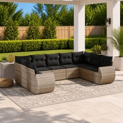 Outdoor Sectional Sofa Set 9 Piece Garden Furniture Grey Poly Rattan with