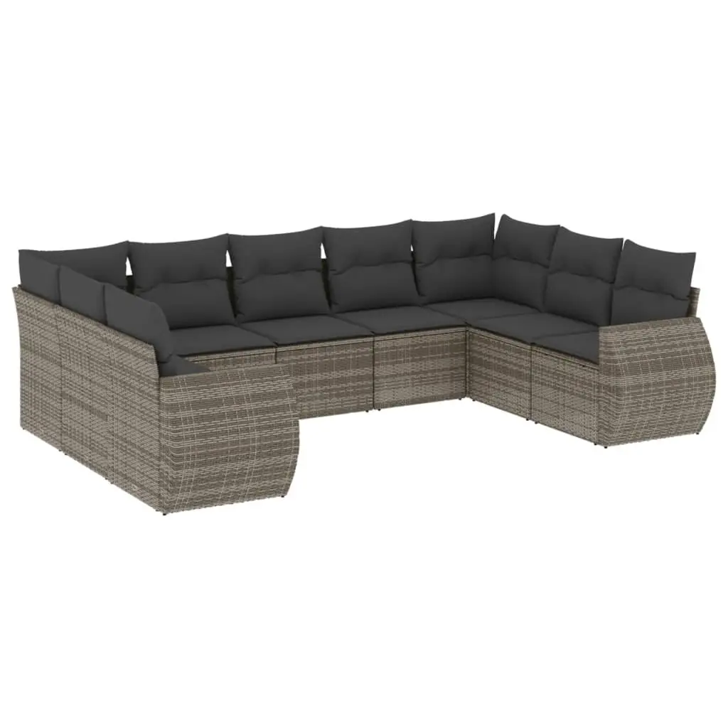 Outdoor Sectional Sofa Set 9 Piece Grey Poly Rattan with Cushions