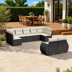 Outdoor Sectional Sofa Set 9 Piece Garden Furniture Black Patio Seating with