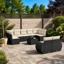 Outdoor Sectional Sofa Set 10 Piece Garden Furniture Black Poly Rattan with