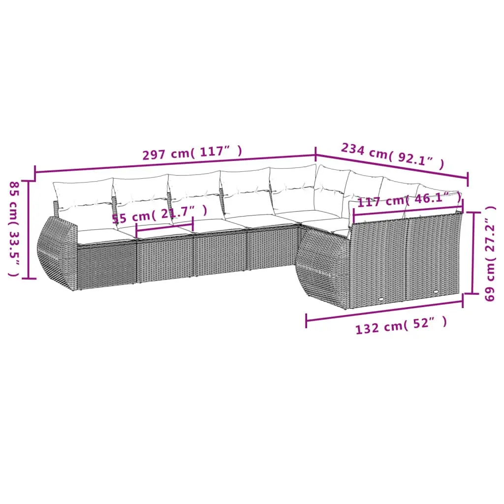 Outdoor Sectional Sofa Set 9 Piece Garden Furniture Patio Seating with Cushions