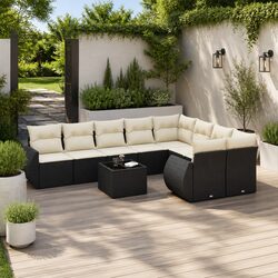 Outdoor Sectional Sofa Set 10 Piece Black Poly Rattan Garden Furniture with