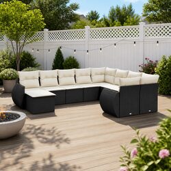 Outdoor Sectional Sofa Set 10 Piece Garden Furniture Black Poly Rattan with