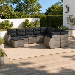 Outdoor Garden Sofa Set 10 Piece Grey Poly Rattan Sectional Patio Furniture
