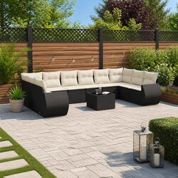 Outdoor Sectional Sofa Set 11 Piece Garden Furniture Black Poly Rattan with