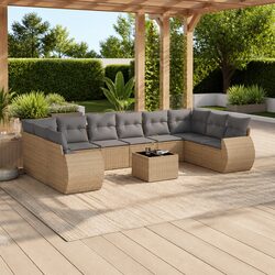 Outdoor Sectional Sofa Set 11 Piece Garden Furniture Beige Poly Rattan with