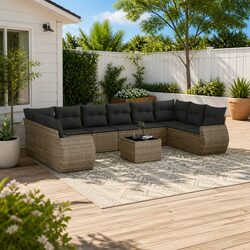 Outdoor Sectional Sofa Set 11 Piece Grey Poly Rattan Garden Furniture with