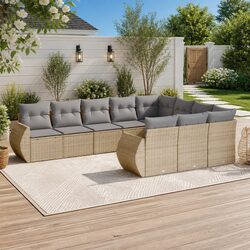 Outdoor Sectional Sofa Set 10 Piece Garden Furniture Beige Rattan with Cushions