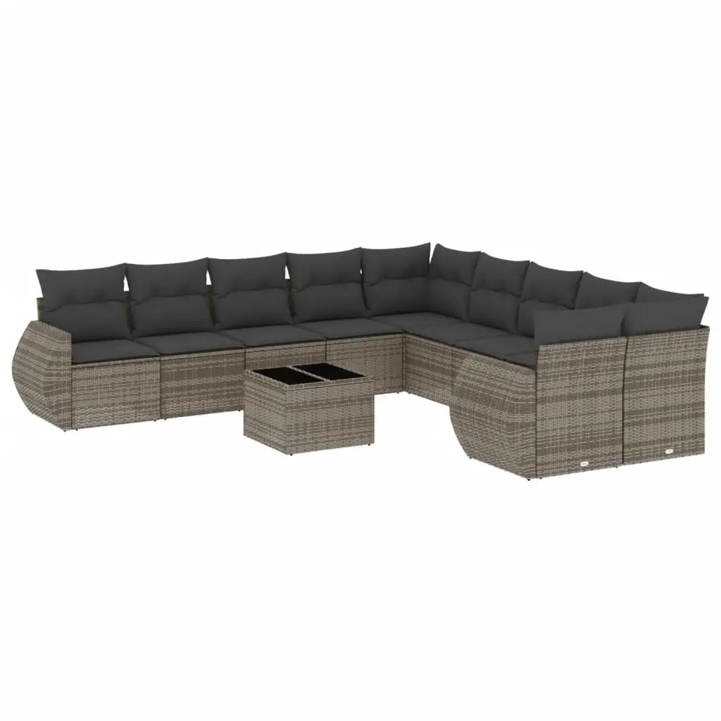 11 Piece Outdoor Garden Sofa Set Grey Poly Rattan Patio Sectional with Cushions