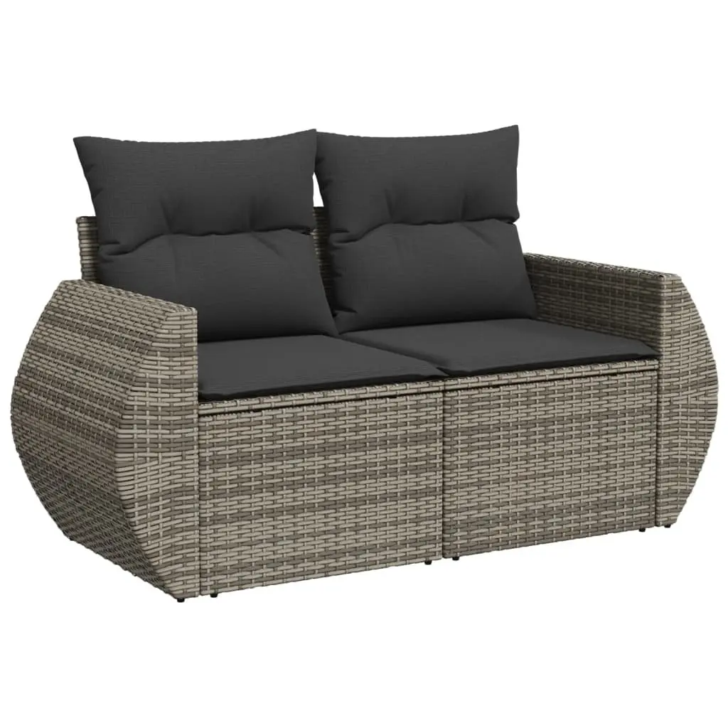 11 Piece Outdoor Garden Sofa Set Grey Poly Rattan Patio Sectional with Cushions