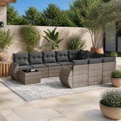Outdoor Sectional Sofa Set 11 Piece Garden Furniture Grey Poly Rattan with