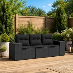 3 Piece Outdoor Sectional Sofa Set Black Garden Patio Seating with Cushions