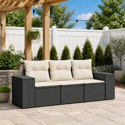 3 Piece Outdoor Sectional Sofa Set with Cushions Black Garden Patio Seating