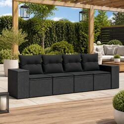 4 Piece Outdoor Sectional Sofa Set Black Garden Seating with Cushions Patio