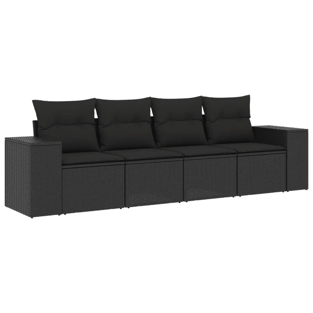 4 Piece Outdoor Sectional Sofa Set Black Garden Seating with Cushions Patio