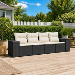 Outdoor Sectional Sofa Set 4 Piece Garden Furniture Black Poly Rattan with