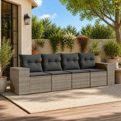 Outdoor Sectional Sofa Set 4 Piece Garden Furniture Grey Patio Seating Cushions
