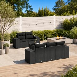 Outdoor Garden Sofa Set 6 Piece Sectional Patio Seating with Cushions Black