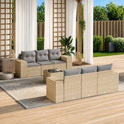 Outdoor Sectional Sofa Set 7 Piece Garden Furniture Beige Poly Rattan with