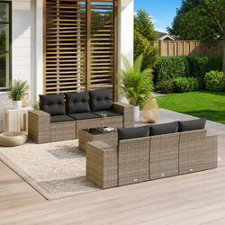 7 Piece Outdoor Garden Sectional Sofa Set with Cushions and Glass Table Grey