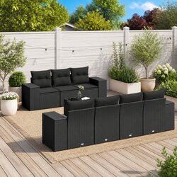Outdoor Sectional Sofa Set 8 Piece Garden Furniture Black Poly Rattan with