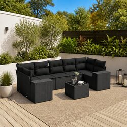 Outdoor Sectional Sofa Set 8 Piece Black Poly Rattan Garden Furniture with
