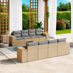 Outdoor Sectional Sofa Set 9 Piece Garden Furniture Beige Poly Rattan with