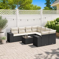 Outdoor Sectional Sofa Set 9 Piece Garden Furniture Black Poly Rattan with