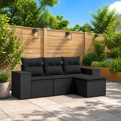4 Piece Outdoor Sectional Sofa Set Black Garden Furniture Patio Seating with