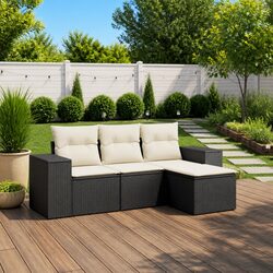 Outdoor Sectional Sofa Set 4 Piece Garden Furniture Black Modular Seating with