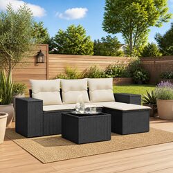 Outdoor Sectional Sofa Set 5 Piece Black Garden Furniture Patio Seating with