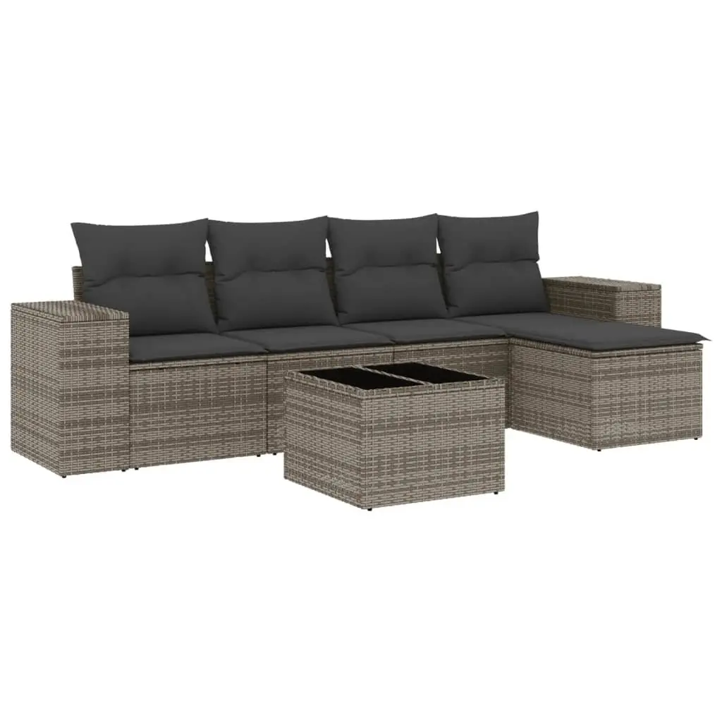 Outdoor Sectional Sofa Set 6 Piece Grey PE Rattan with Cushions