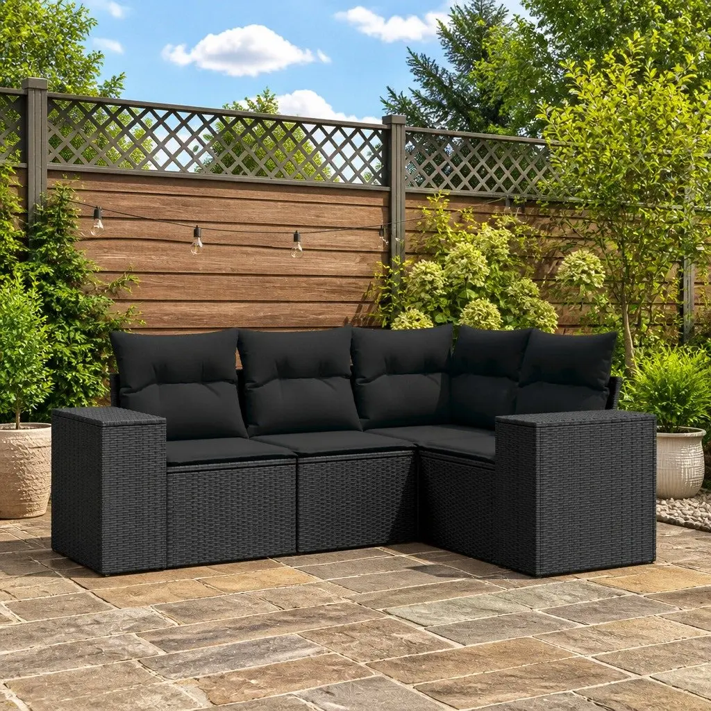 4 Piece Outdoor Sectional Sofa Set Black Garden Furniture with Removable